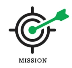 Mission icon black and green with shadow on white background